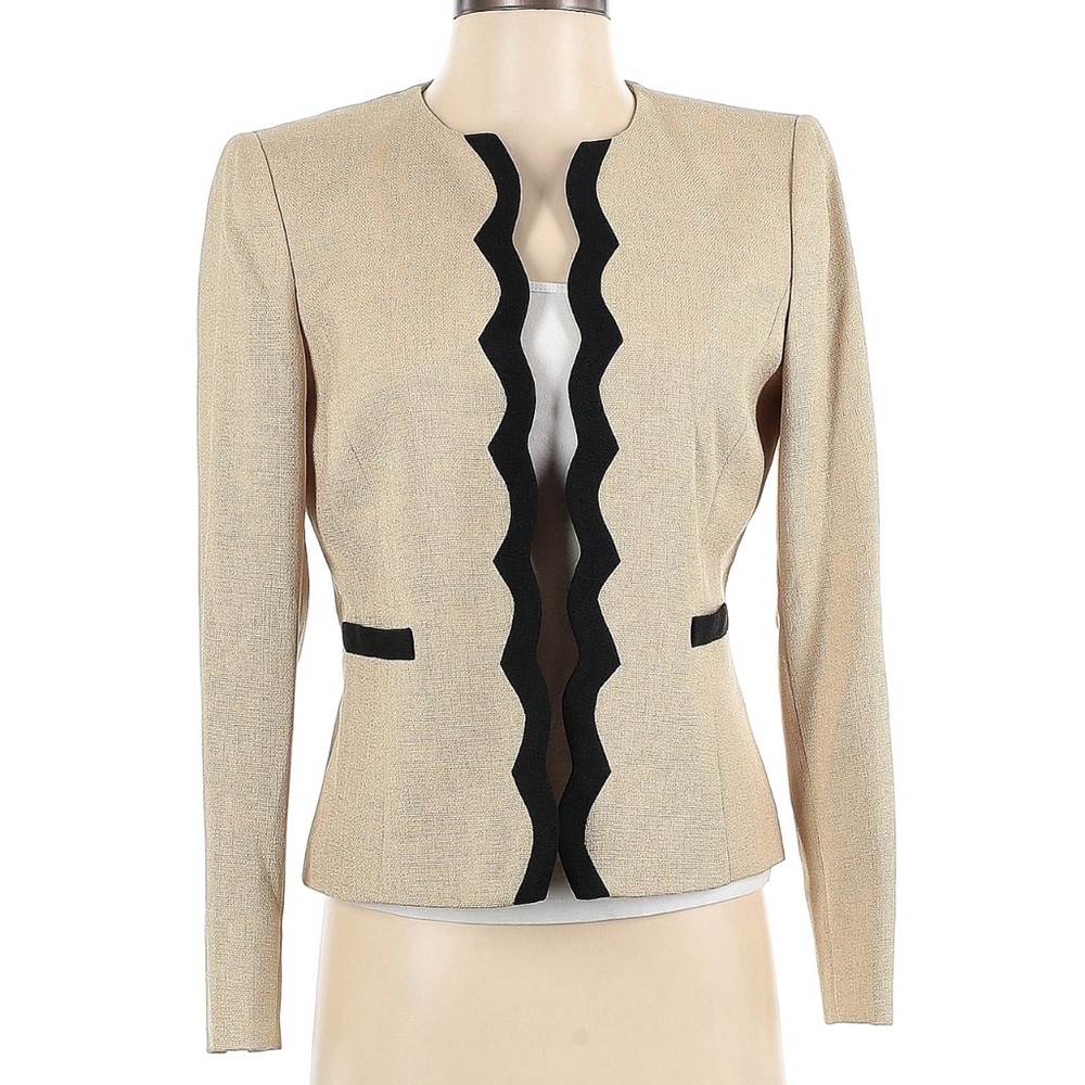 Tahary by ASL light beige champagne cream Ivory jacket with black trim size 4P